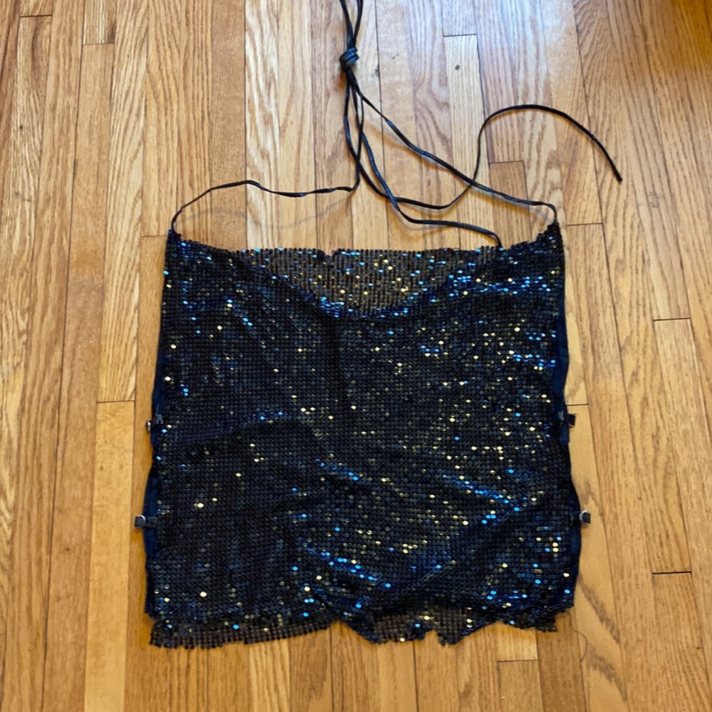 Spunky metal/Sequence strapy halter with open back